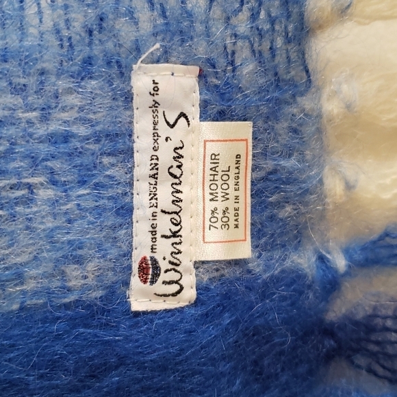 Winklemans made in England mohair and wool blend blue fringe scarf - Picture 6 of 6